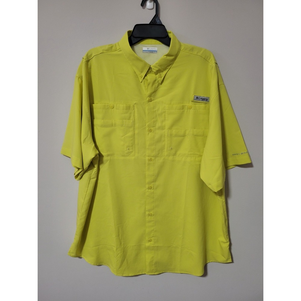 Columbia PFG Omni-Shade Fishing Shirt Mens XL Yellow Short Sleeve Vented